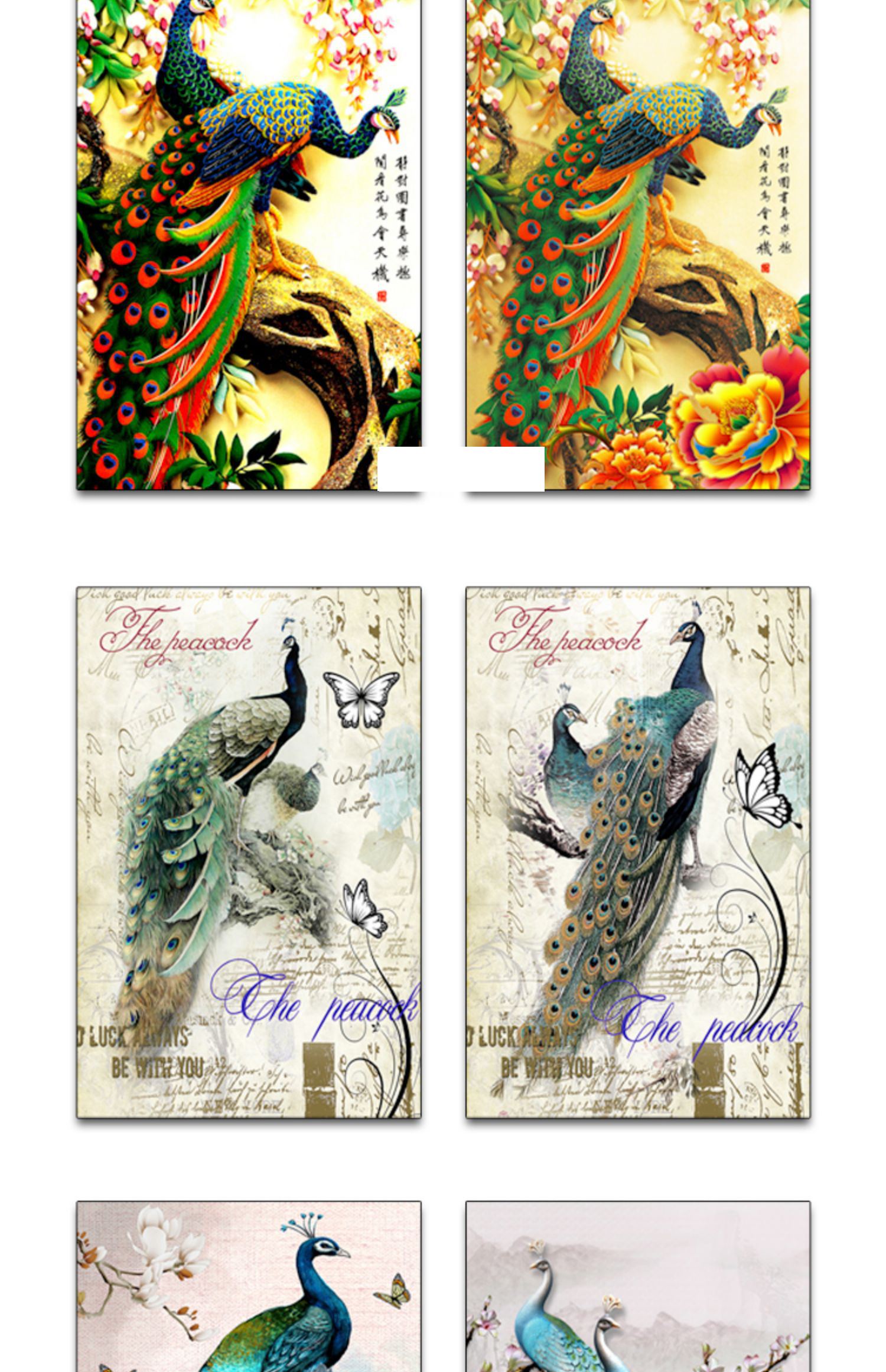 新中式工笔国画花开富贵牡丹孔雀古典欧式玄关装饰画素材图库