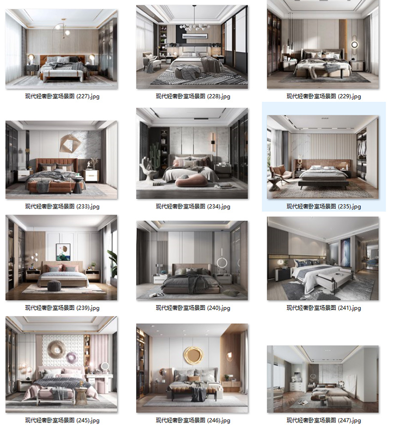 现代意式轻奢卧室样板房背景墙壁饰吊灯具装饰画场景图家居效果图