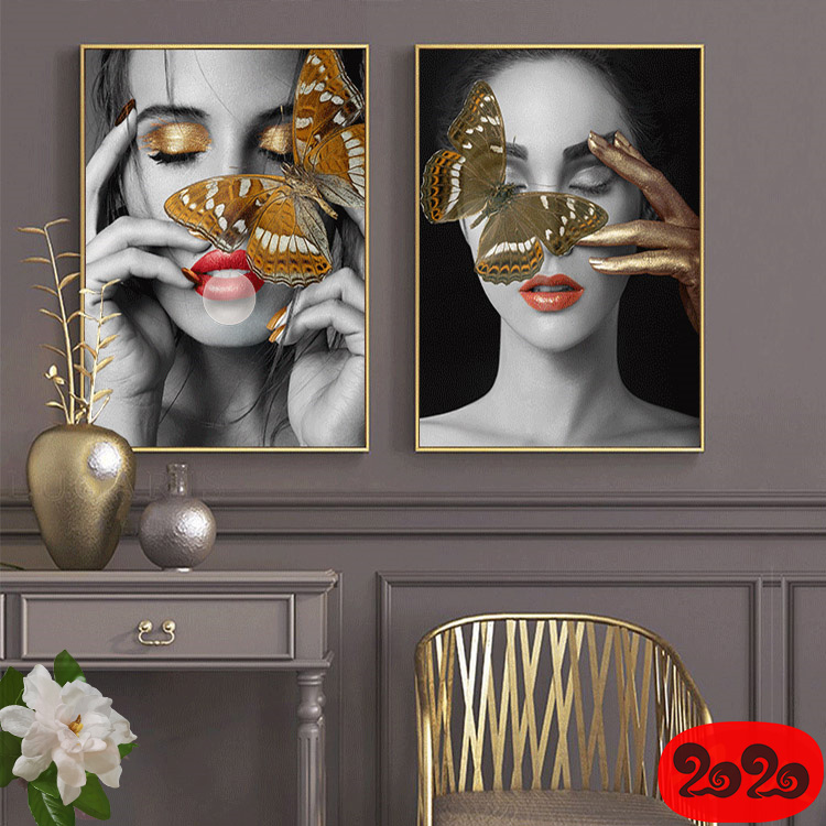 黑白背景装饰画素材高清画芯图库北欧人物动物风景三联画挂画