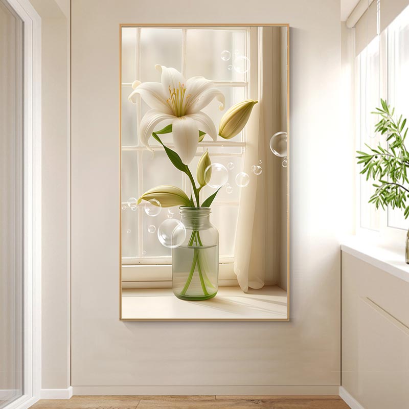 现代简约花瓶绿植光影侘寂风沙发背景墙装饰画高清素材图库