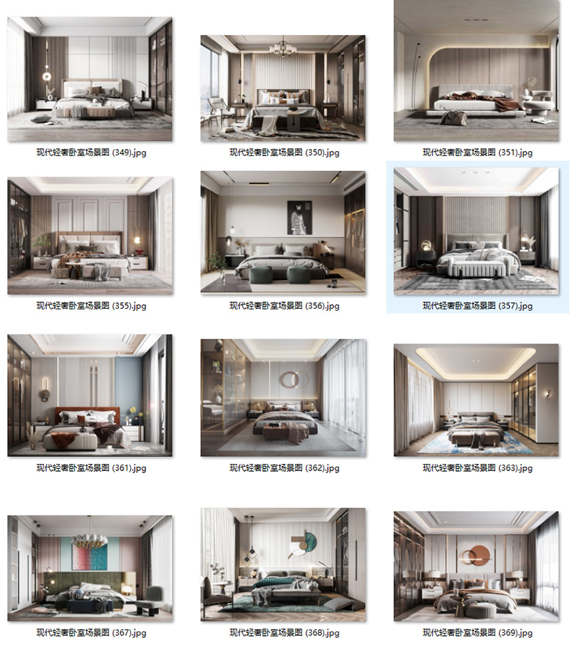 现代意式轻奢卧室样板房背景墙壁饰吊灯具装饰画场景图家居效果图