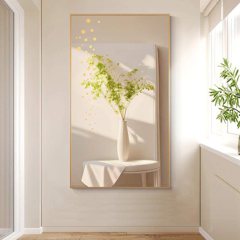 现代简约花瓶绿植光影侘寂风沙发背景墙装饰画高清素材图库