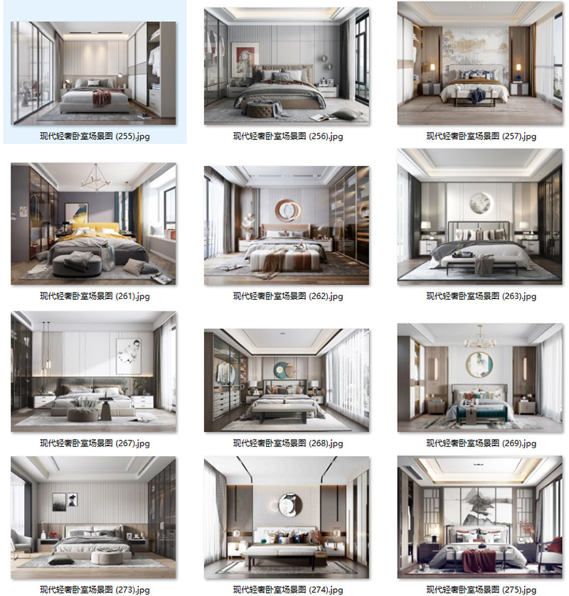 现代意式轻奢卧室样板房背景墙壁饰吊灯具装饰画场景图家居效果图