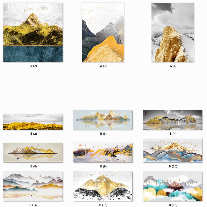 新中式金山飞鸟意境金色抽象画禅意靠山水高清图库装饰画芯素材