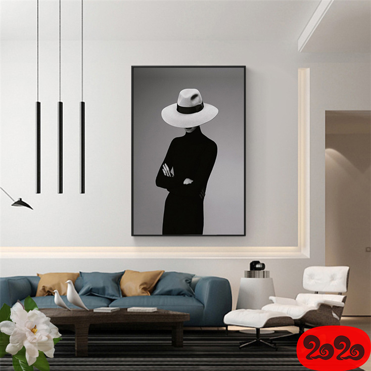 黑白背景装饰画素材高清画芯图库北欧人物动物风景三联画挂画
