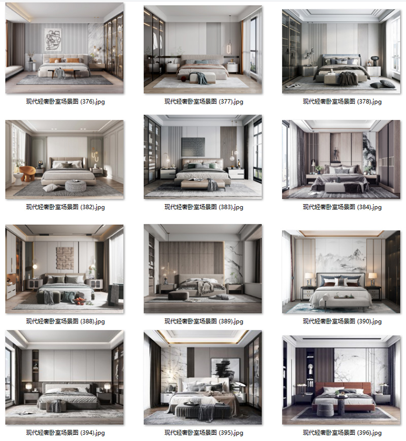 现代意式轻奢卧室样板房背景墙壁饰吊灯具装饰画场景图家居效果图