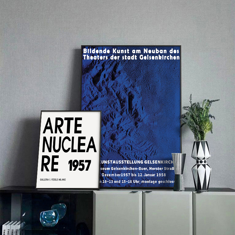 北欧风法式小众极简克莱因蓝白色现代简约客厅组合装饰画芯素材