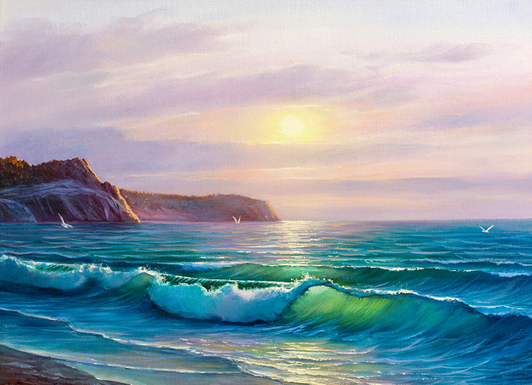 大海抽象手绘油画海浪风景现代装饰画肌理画芯高清喷绘素材图库