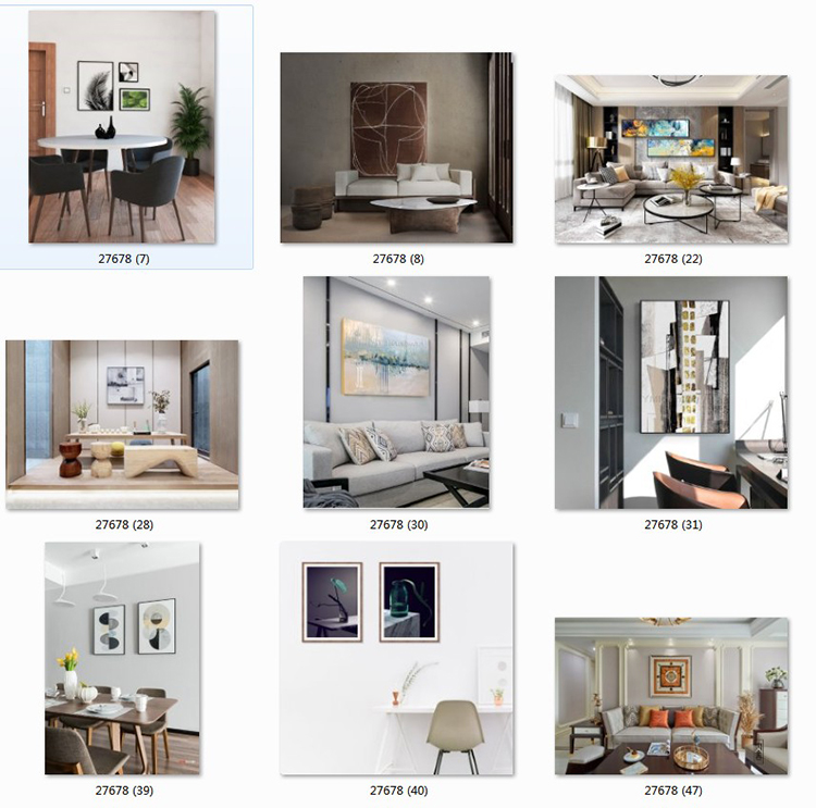 现代简约客厅家居场景图库北欧风装饰画效果图挂画背景墙样机