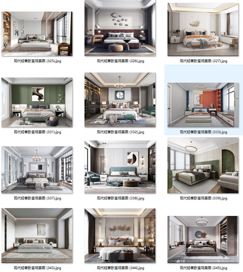 现代意式轻奢卧室样板房背景墙壁饰吊灯具装饰画场景图家居效果图