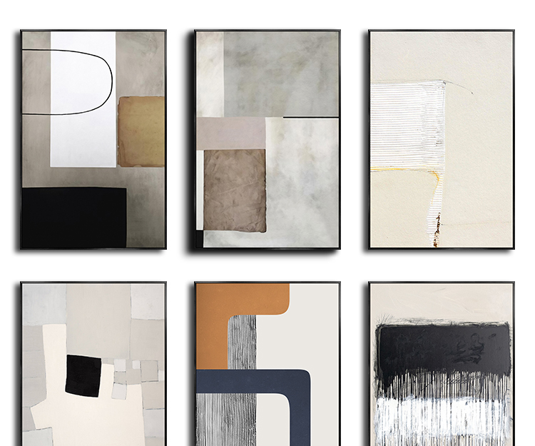 现代简约极简手绘抽象莫兰迪色块油画客厅装饰画芯高清素材图库