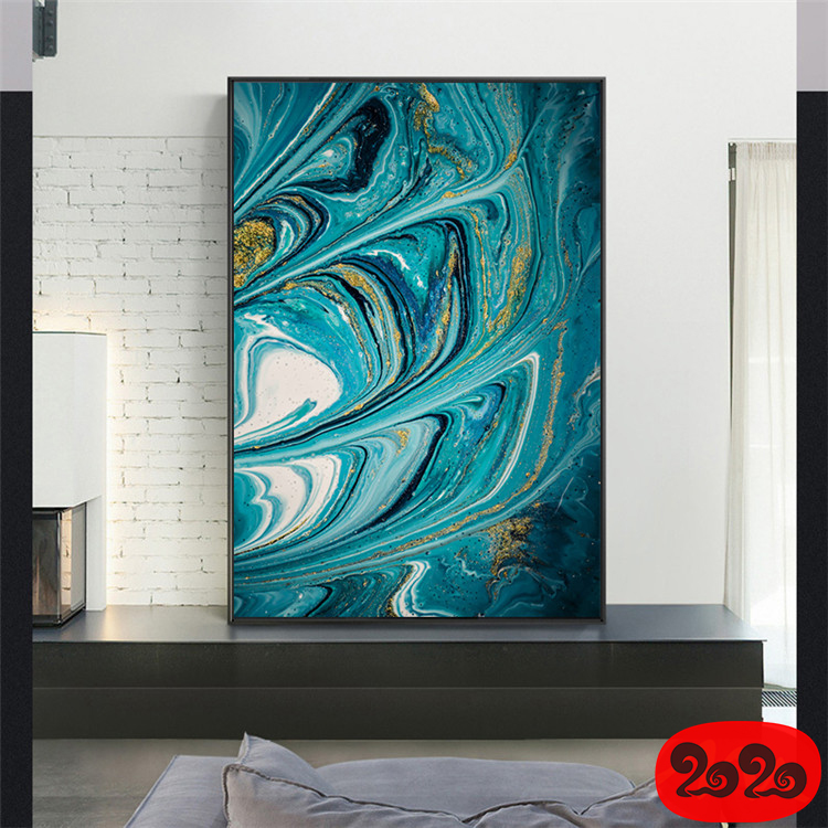 意境蓝色肌理抽象水墨山水大理石纹理背景装饰画高清图设计素材