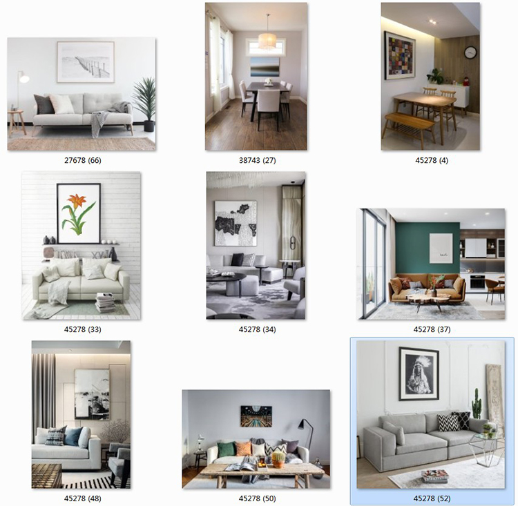 现代简约客厅家居场景图库北欧风装饰画效果图挂画背景墙样机