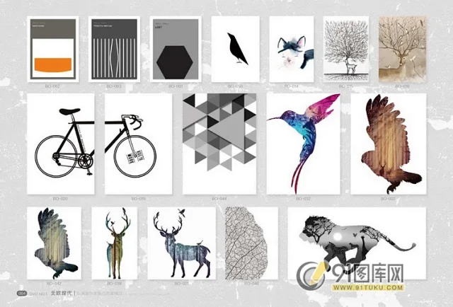 高清装饰画画芯图库第一期 北欧抽像静物建筑客厅装饰画素材