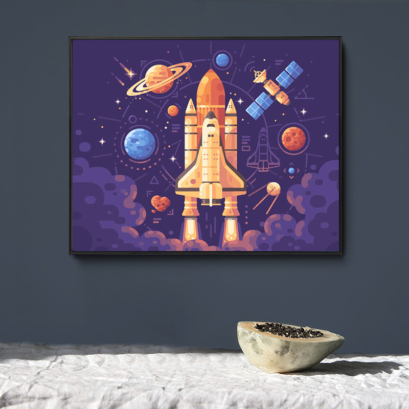 现代立体几何卡通手绘插画星球宇宙星空装饰画画芯素材高清图