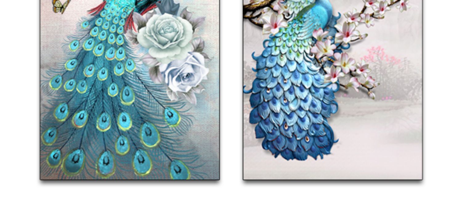 新中式工笔国画花开富贵牡丹孔雀古典欧式玄关装饰画素材图库