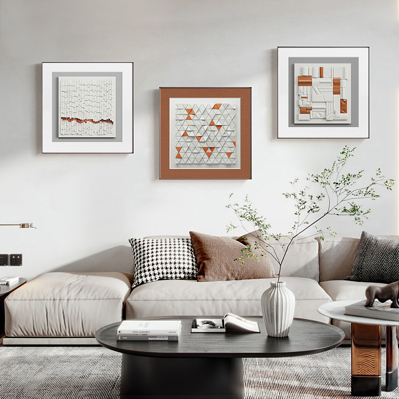 现代轻奢9D立体感艺术爱马仕橙克莱因蓝客厅装饰画芯素材图库