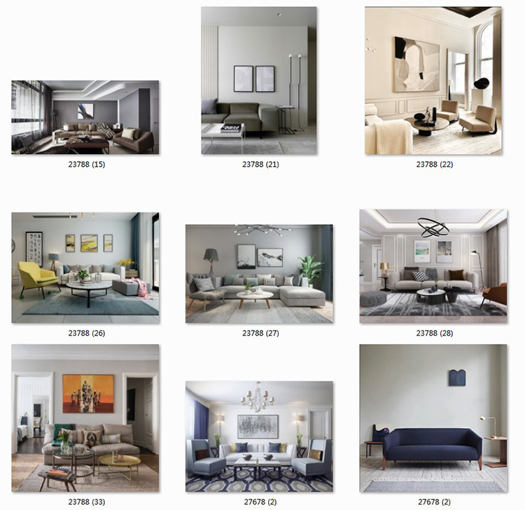 现代简约客厅家居场景图库北欧风装饰画效果图挂画背景墙样机