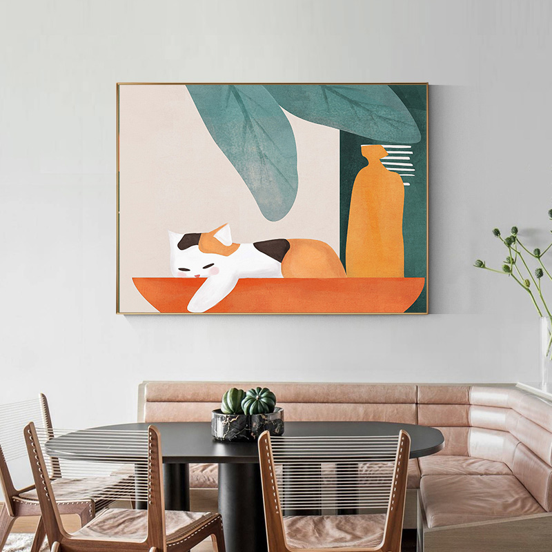 简约北欧水彩植物猫咪水果餐厅轻奢电表箱装饰画画芯喷绘素材