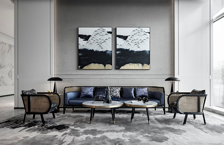 现代简约客厅家居场景图库北欧风装饰画效果图挂画背景墙样机