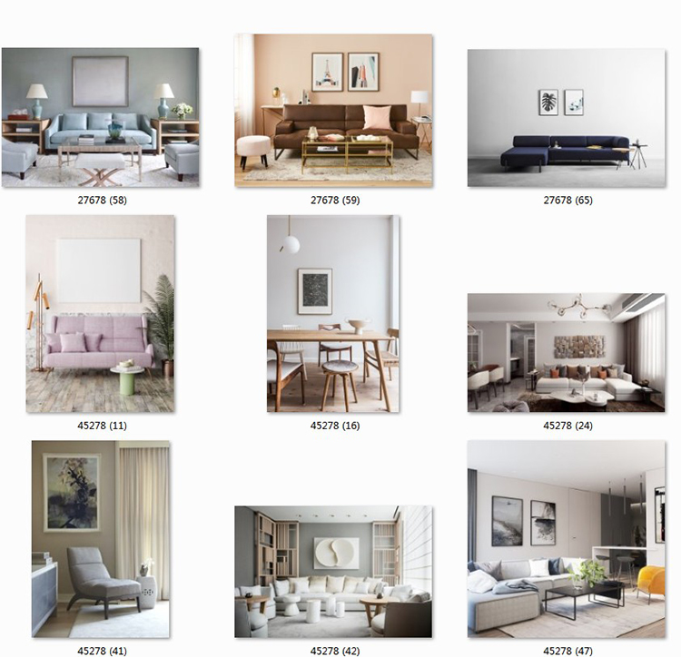 现代简约客厅家居场景图库北欧风装饰画效果图挂画背景墙样机