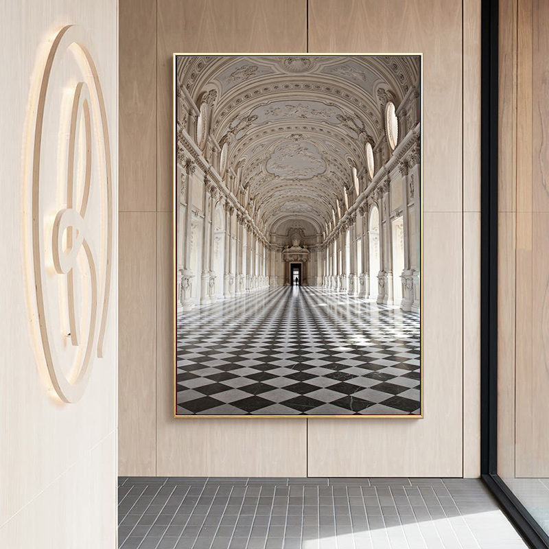 简约建筑现代装饰画图片画芯素材复古红色教堂罗马柱宫殿玄关