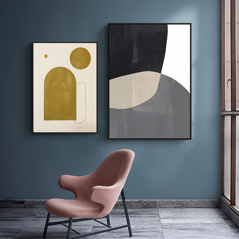 现代简约莫兰迪色块抽象北欧风三联画玄关客厅装饰画素材图库