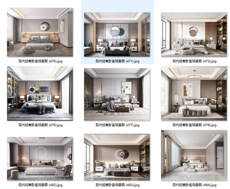 现代意式轻奢卧室样板房背景墙壁饰吊灯具装饰画场景图家居效果图