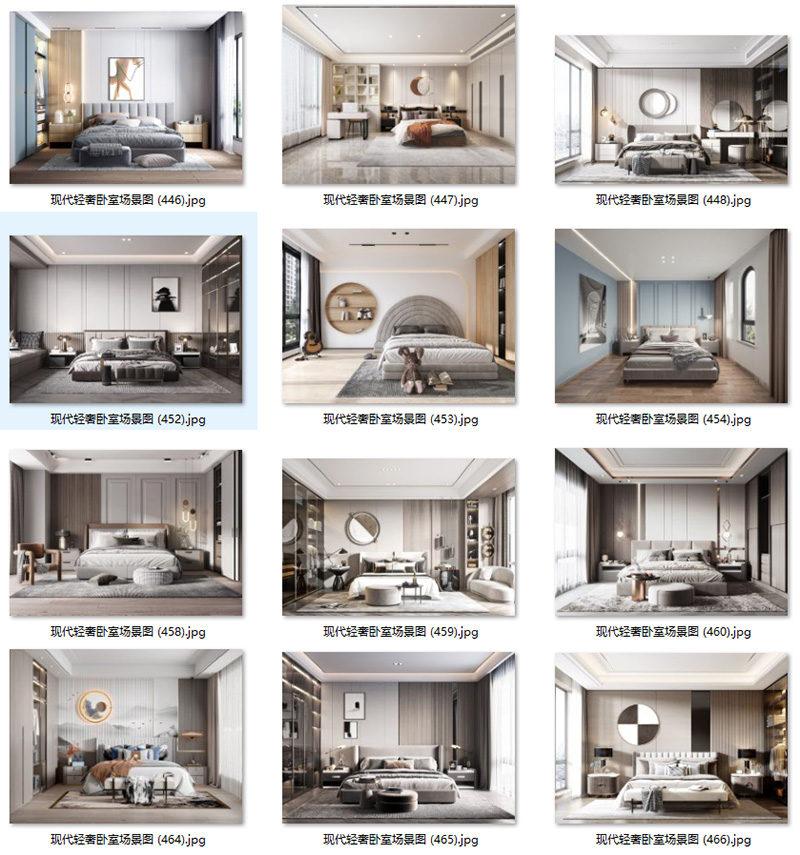 现代意式轻奢卧室样板房背景墙壁饰吊灯具装饰画场景图家居效果图