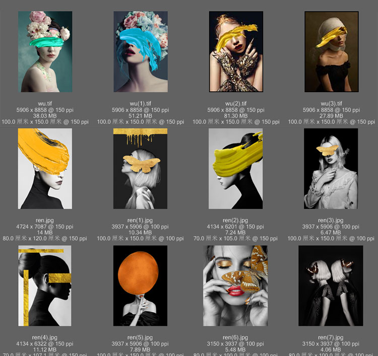 黑白背景装饰画素材高清画芯图库北欧人物动物风景三联画挂画