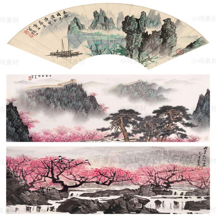 国画山水画集玄关装饰画画芯中国风素材高清图库新中式客厅挂画