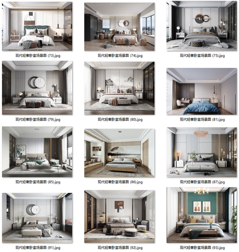 现代意式轻奢卧室样板房背景墙壁饰吊灯具装饰画场景图家居效果图