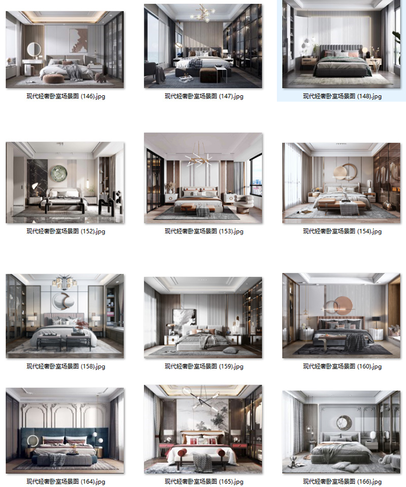 现代意式轻奢卧室样板房背景墙壁饰吊灯具装饰画场景图家居效果图