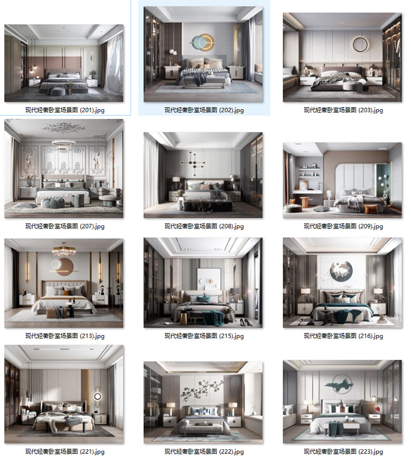 现代意式轻奢卧室样板房背景墙壁饰吊灯具装饰画场景图家居效果图