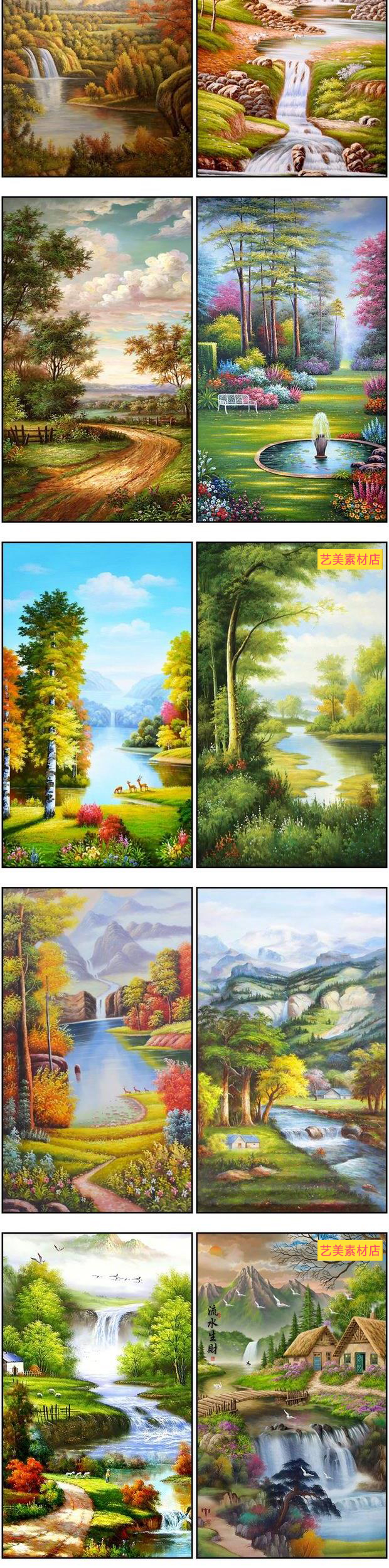 复古怀旧欧式油画山水玄关树林小溪装饰画玄关图片图库设计素材