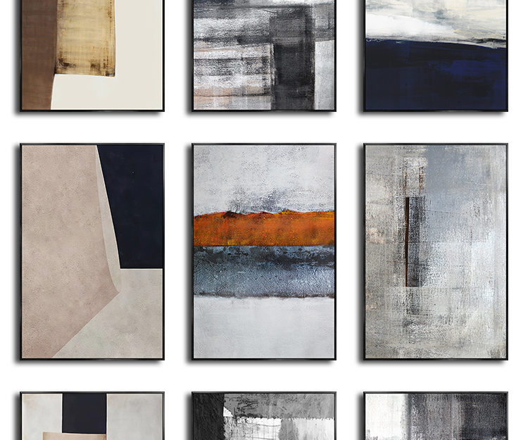 现代简约极简手绘抽象莫兰迪色块油画客厅装饰画芯高清素材图库