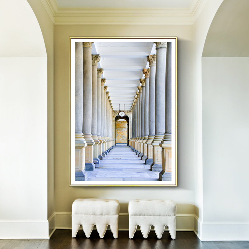 简约建筑现代装饰画图片画芯素材复古红色教堂罗马柱宫殿玄关