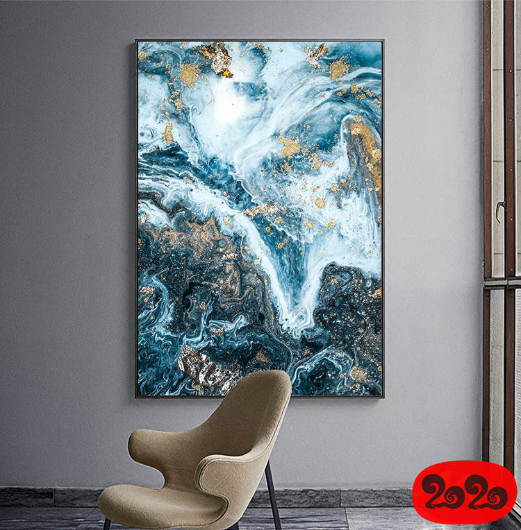 意境蓝色肌理抽象水墨山水大理石纹理背景装饰画高清图设计素材