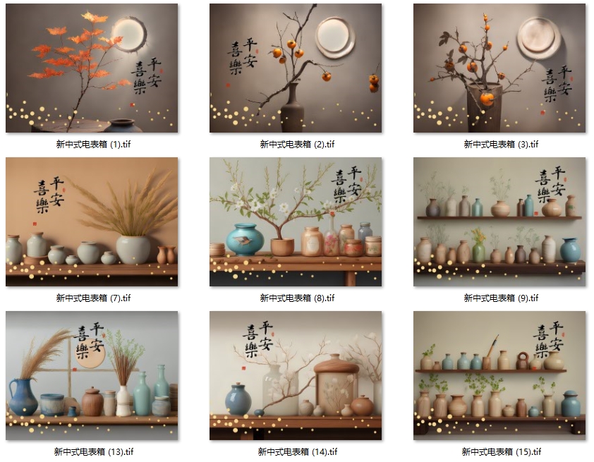 新中式现代简约绿植平安喜乐餐厅电表箱侘寂风装饰画素材图库