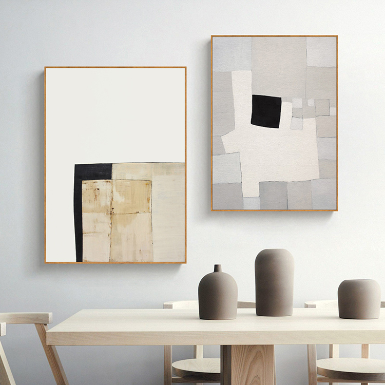 现代简约极简手绘抽象莫兰迪色块油画客厅装饰画芯高清素材图库