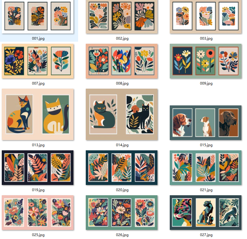 现代简约创意抽象美式北欧风花鸟动物三联画装饰画高清素材图库