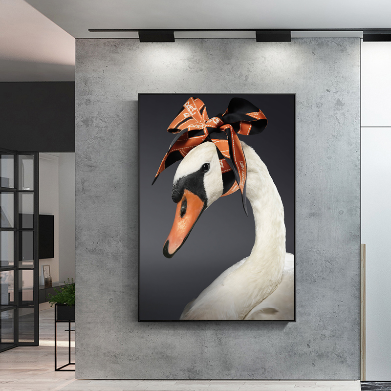 北欧简约现代围巾头巾天鹅客厅书房玄关轻奢装饰画图片画芯素