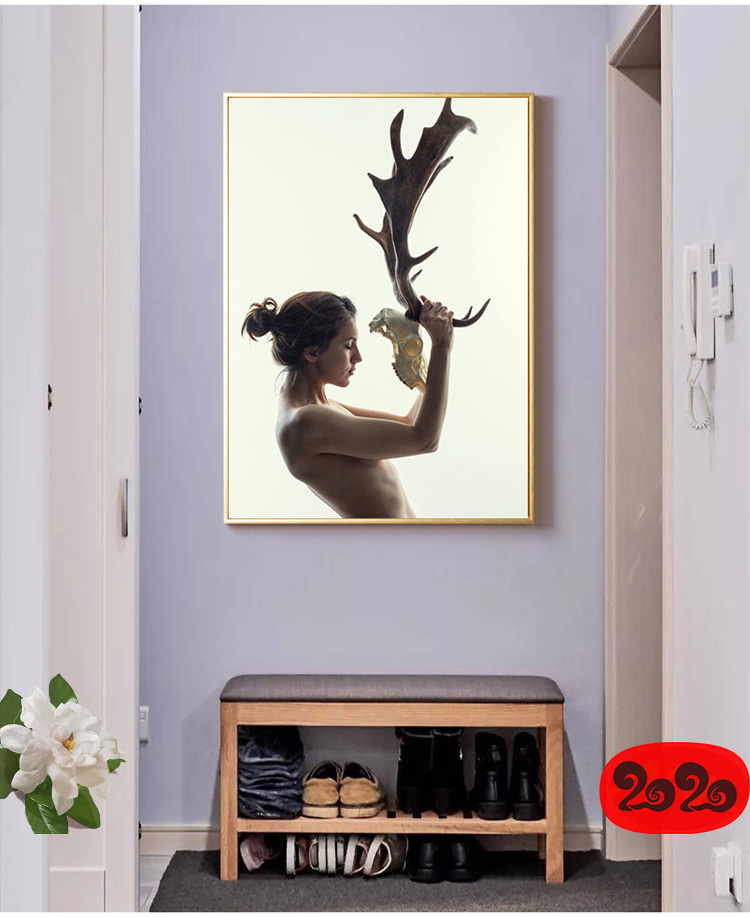 黑白背景装饰画素材高清画芯图库北欧人物动物风景三联画挂画