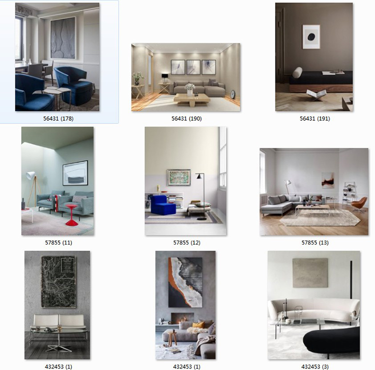 现代简约客厅家居场景图库北欧风装饰画效果图挂画背景墙样机