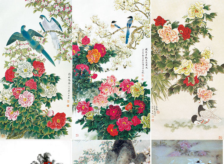 花开富贵牡丹装饰画画芯素材精选图集高清国画绘画花卉图片