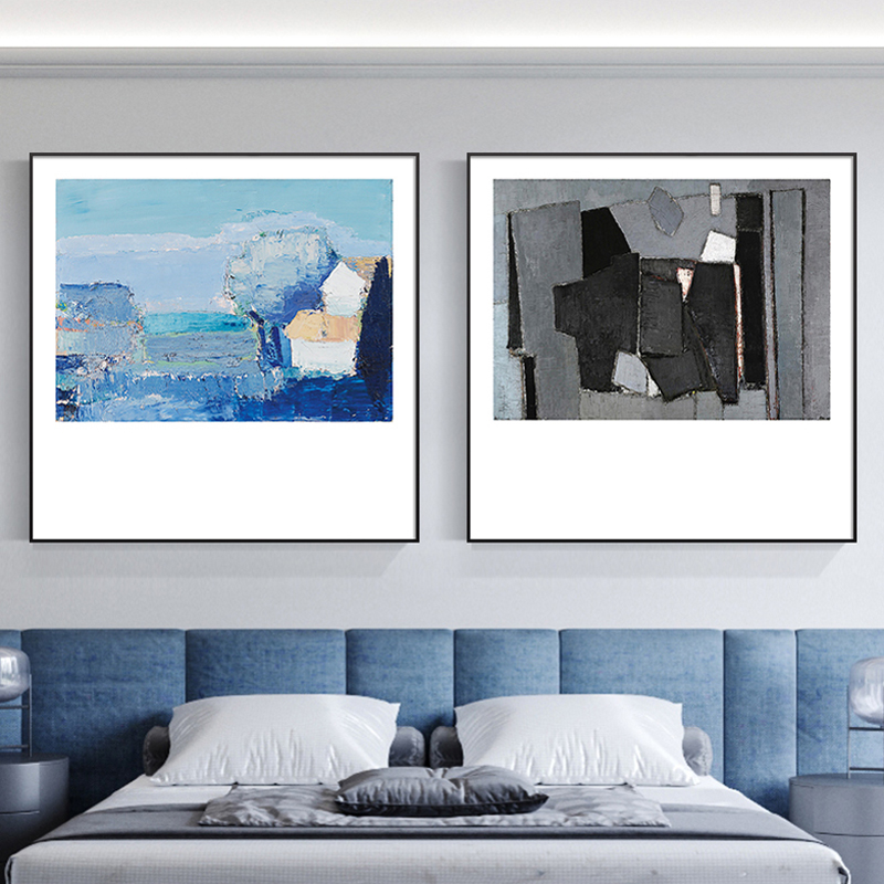 现代文艺复古油画肌理抽象几何色块小众艺术画书房装饰画素材