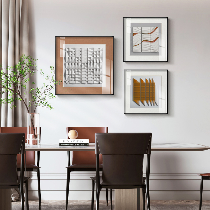 现代轻奢9D立体感艺术爱马仕橙克莱因蓝客厅装饰画芯素材图库