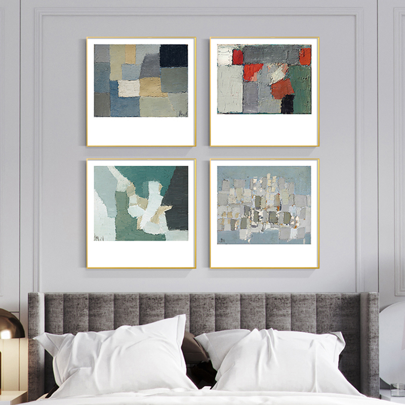 现代文艺复古油画肌理抽象几何色块小众艺术画书房装饰画素材