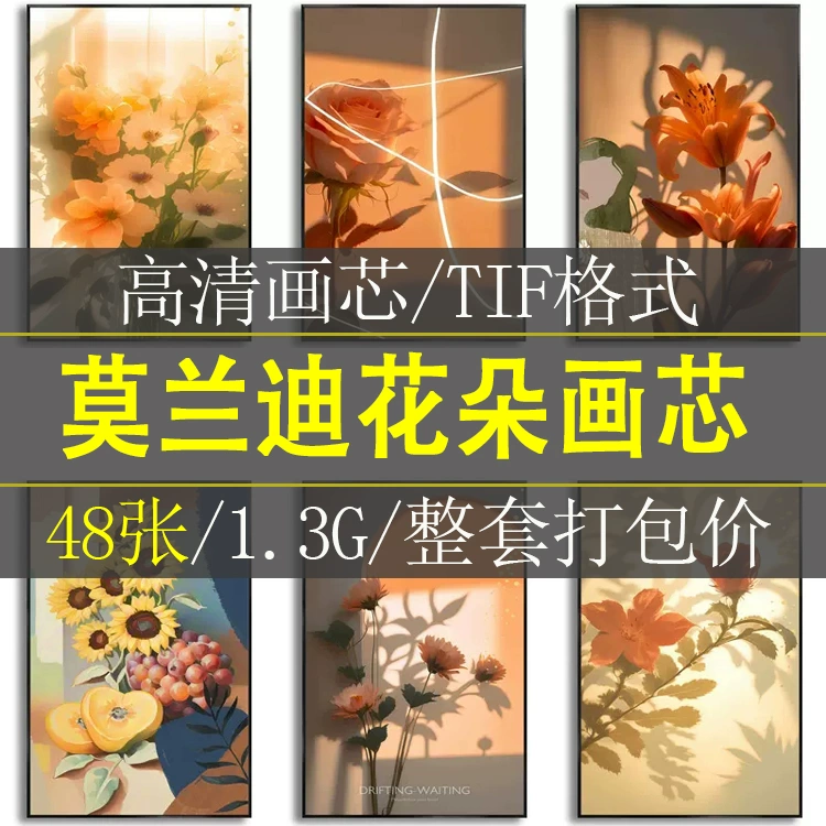 现代简约奶油风侘寂风光影莫兰迪花朵客厅玄关装饰画高清素材图库