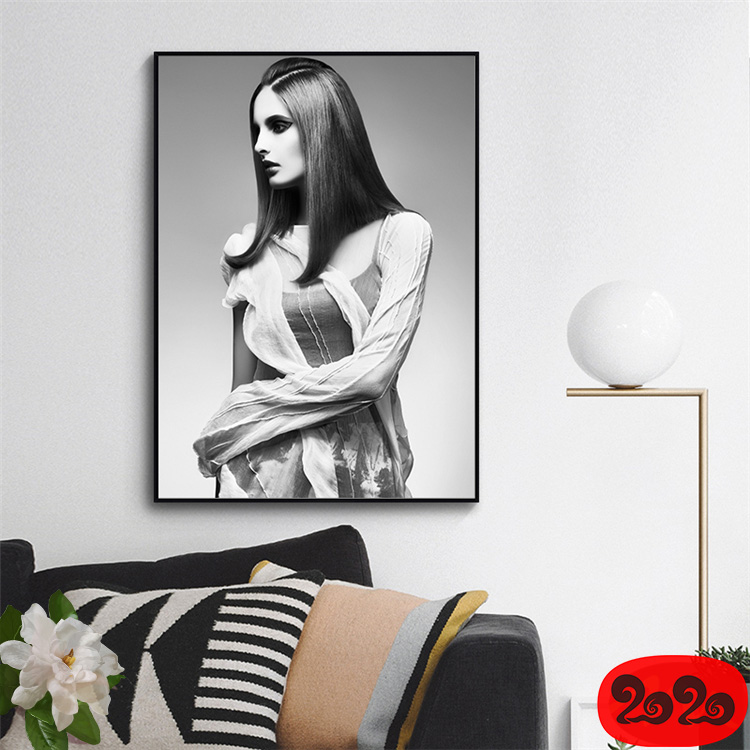 黑白背景装饰画素材高清画芯图库北欧人物动物风景三联画挂画